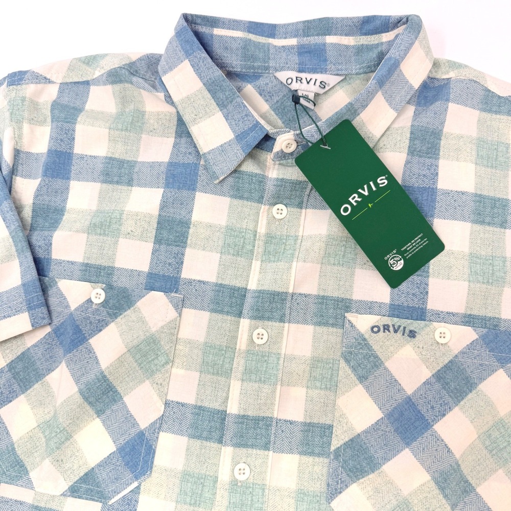 Orvis Mens Large Buffalo Check Plaid Short Sleeve Tech Shirt OR014273 NEW